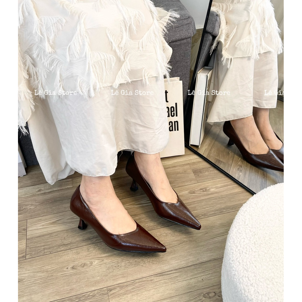 B135 - Giày cao gót nữ mũi nhọn gót cao 5cm chất da tổng hợp mềm êm chân