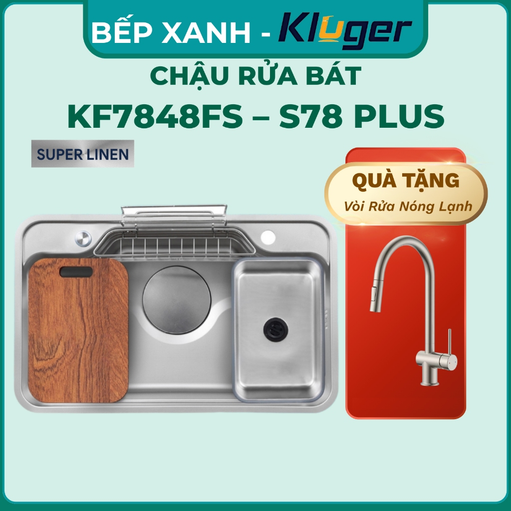 Chậu rửa bát Kluger KF7848FS  S78 Plus, Chậu rửa bát chính hãng, Chậu rửa bát bán nguyệt Hãng Kluger