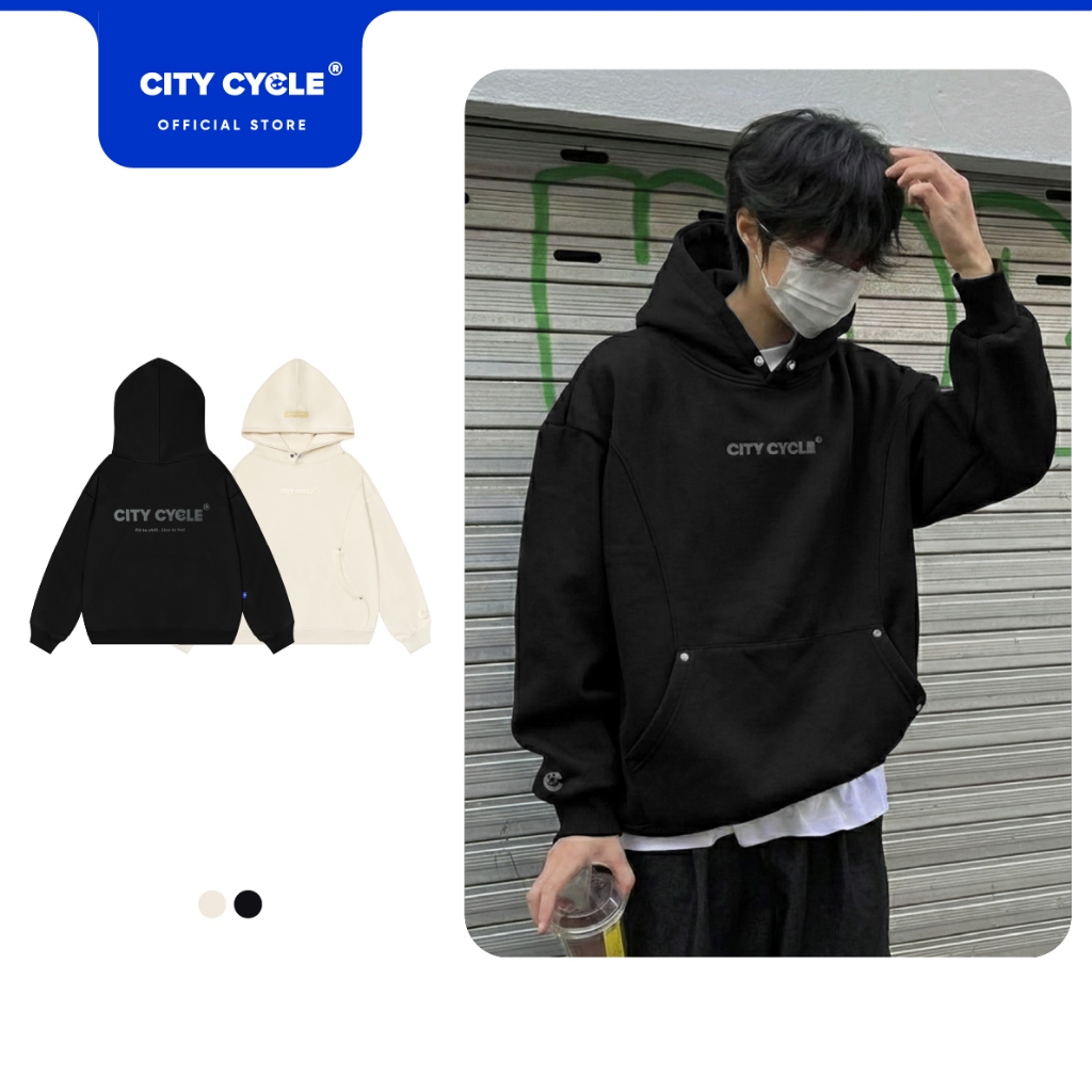 Áo hoodie boxy nỉ bông mùa đông nam nữ boxy Local Brand Chính Hãng City Cycle Áo hoodie Time Flow
