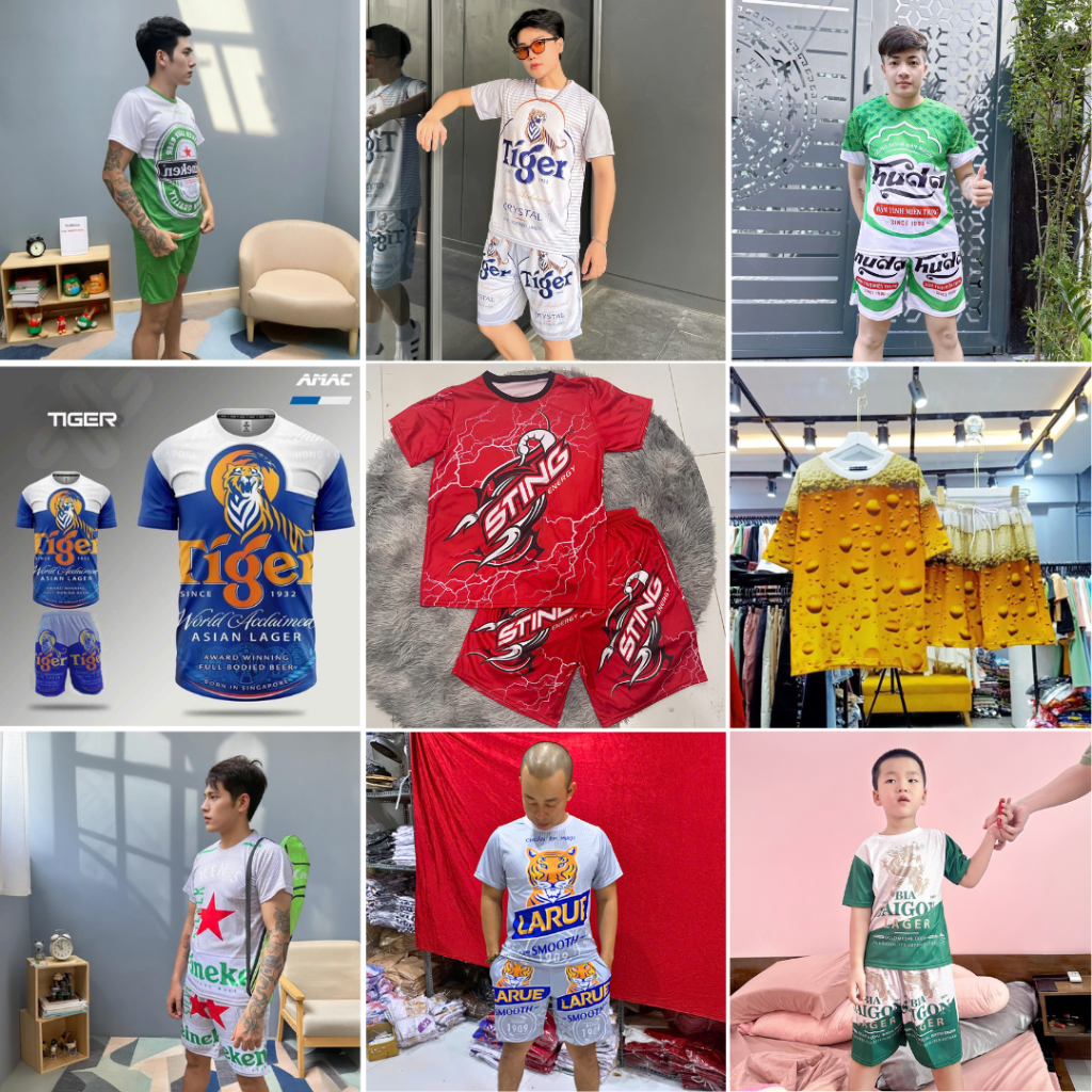 Bộ quần áo bia sài gòn, tiger ,huda ,larue, kẹn bạc, sting ,phông bạt, natra CÔNG ĐỎ Mặc Nhà Thể Tha