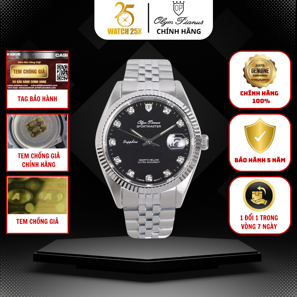 Đồng Hồ Nam Olym Pianus OP89322GS-D Watch25x Vỏ Thép Không Gỉ Chống Trầy Phong Độ Phái Mạnh