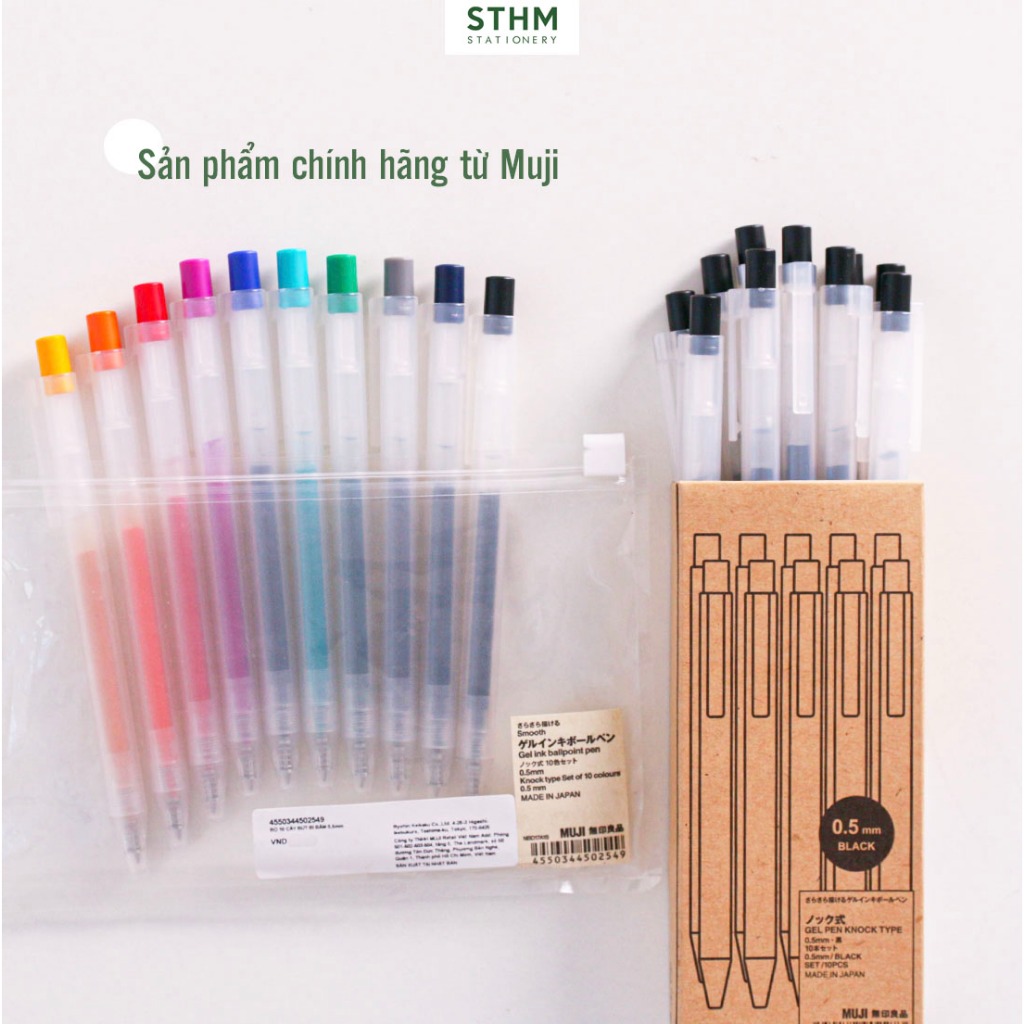 [STHM Hà Nội] - Bút gel MUJI dạng bấm 0.5mm đủ màu - nét mực đều, mượt mà, chữ viết đẹp