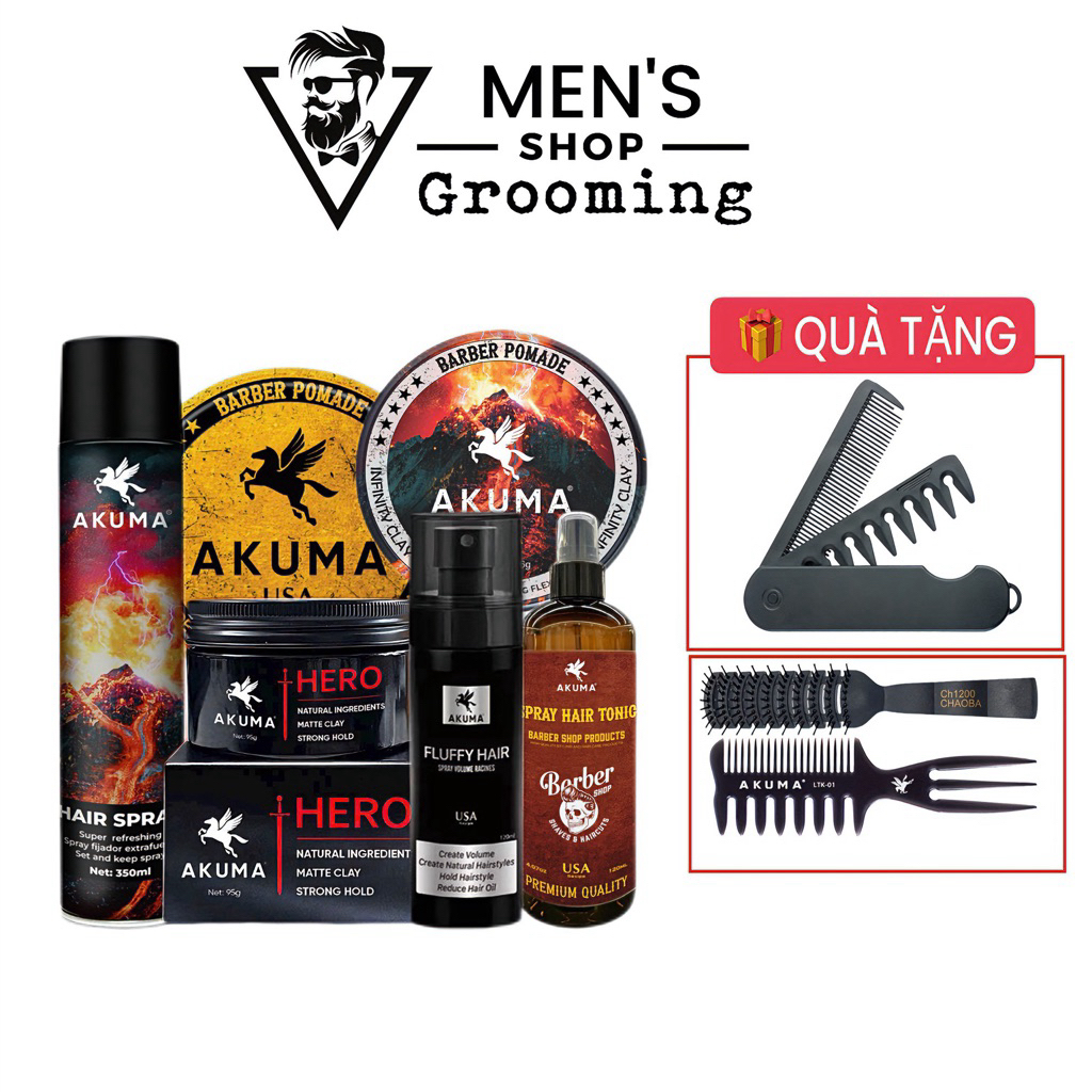 Sáp vuốt tóc Akuma Clay Pomade, Akuma Hero, Xịt tạo phồng Akuma, Gôm giữ nếp Akuma, Dưỡng tóc Akuma,
