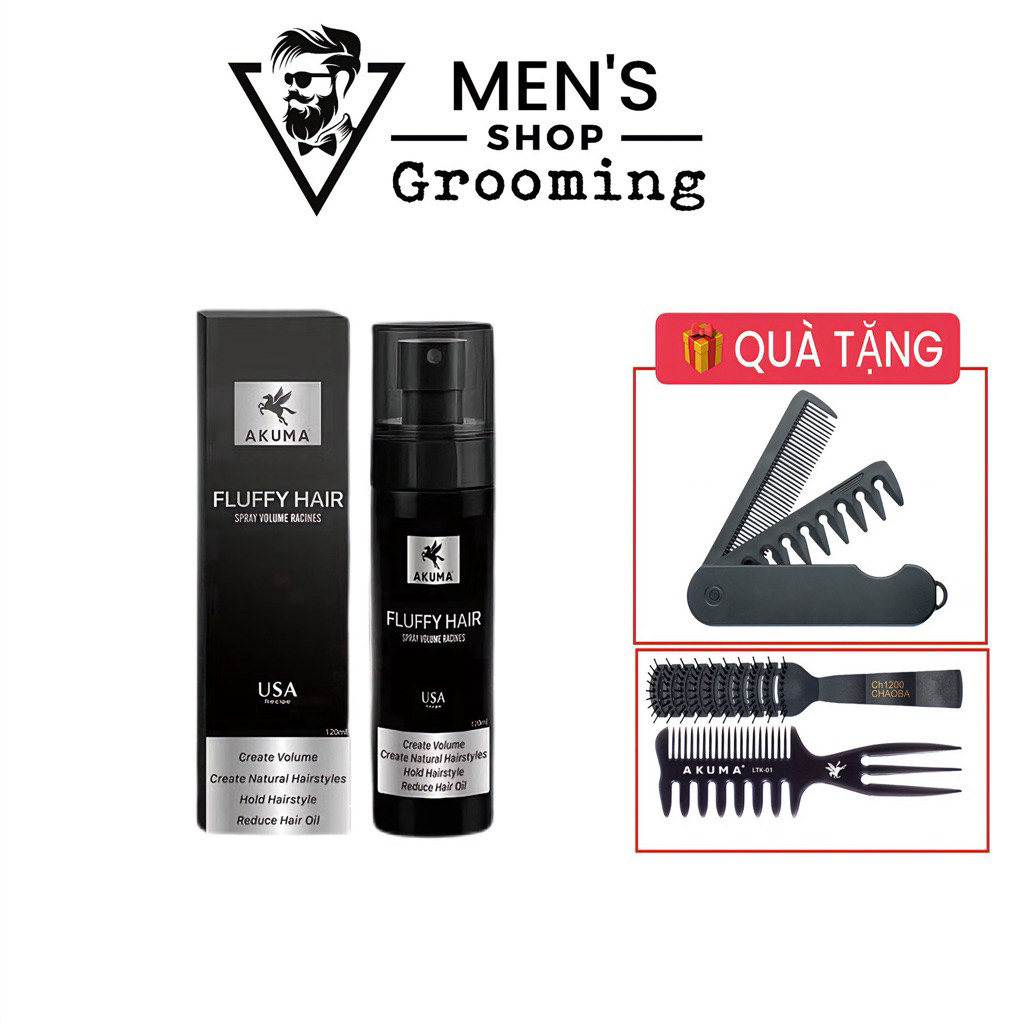   TẶNG LƯỢC GẤP  Xịt bồng bềnh Akuma Fluffy Hair 120ml giúp tạo phồng tóc dành cho Nam và Nữ 