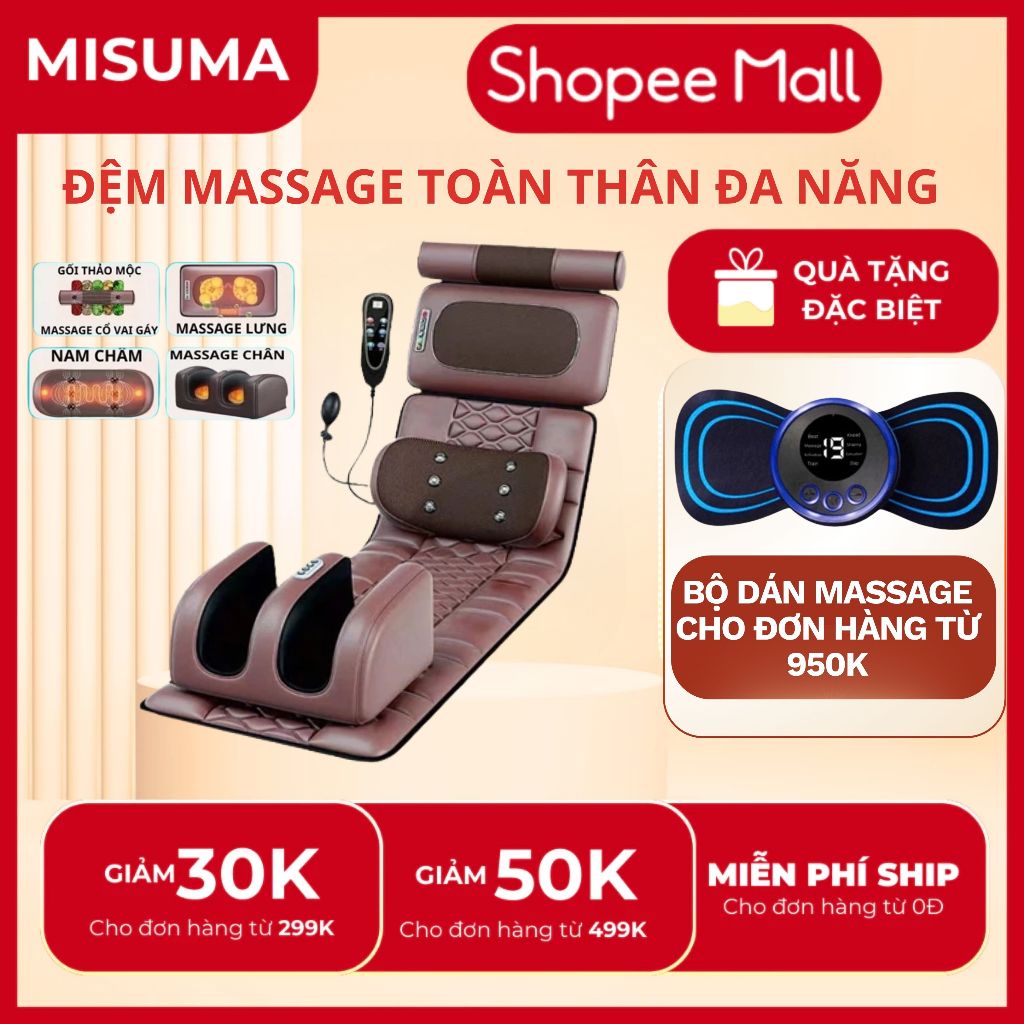 Nệm Massage toàn thân MISUMA kèm đệm massage chân 12 điểm, thảm ghế mát xa rung, làm ấm, hồi phục