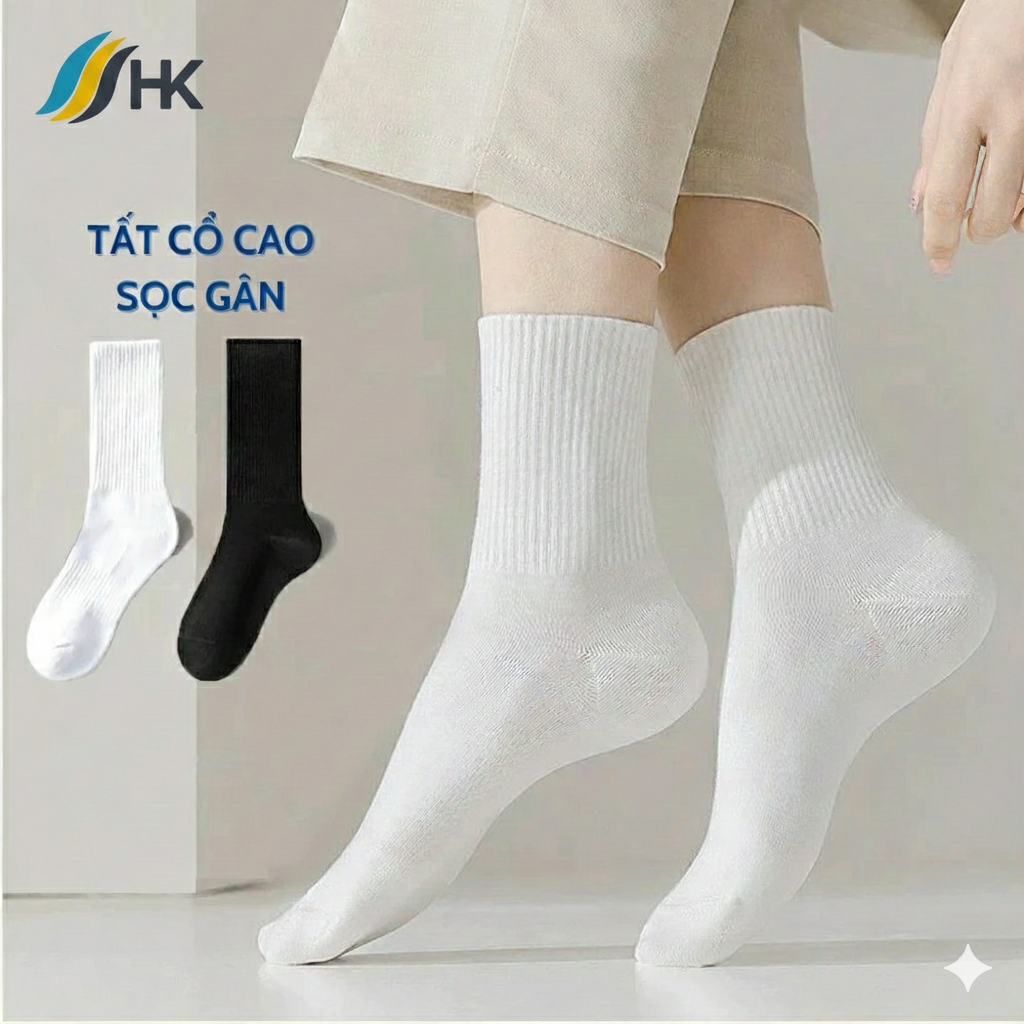 Tất Vớ Nam Nữ Cổ Cao - HK FASHION -  Vớ Cotton Co Dãn Tốt Thoáng Mát - Mua 5 tặng 1