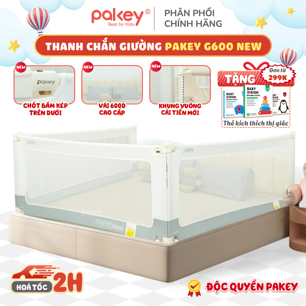 Thanh Chắn Giường Cho Bé Pakey G600, Quây Giường An Toàn Cho Bé Hạ Được 100% Có Khóa Bấm Kép Trên Dư