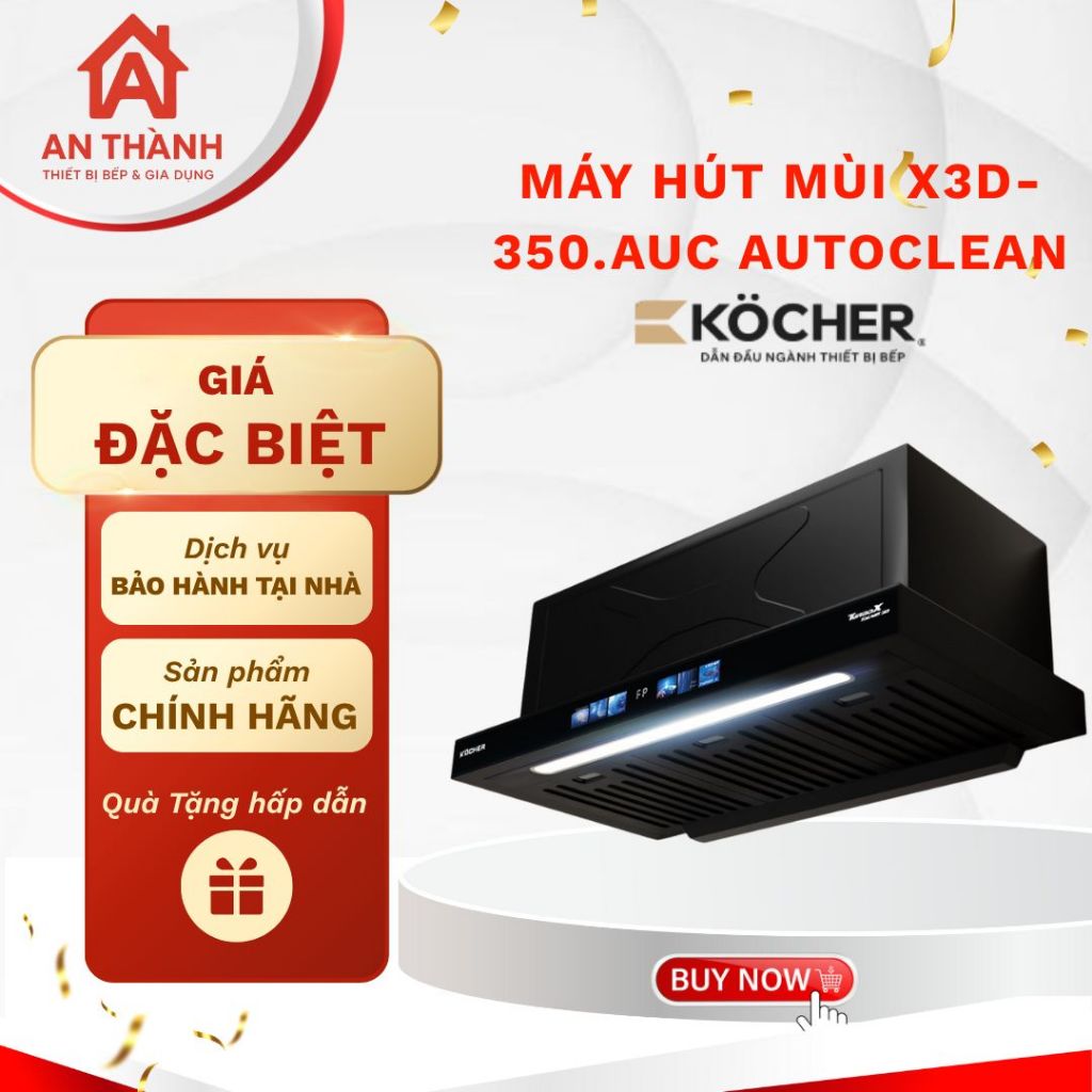 Máy Hút Mùi Kocher Smart 3D X3D-350D Auto Clean – Khử Mùi Mạnh, Tự Làm Sạch, Thiết Kế Hiện Đại