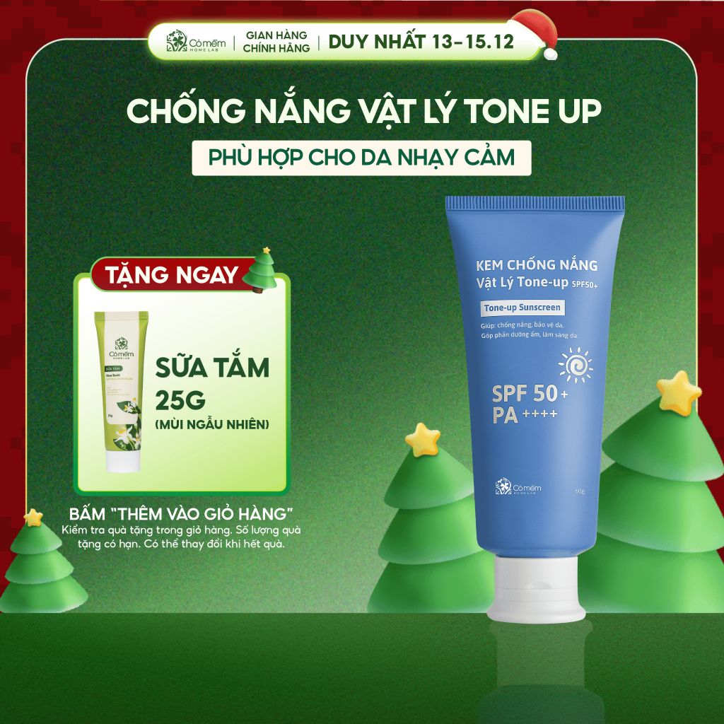 Kem Chống Nắng Vật Lý Nâng Tông Tone Up SPF50 PA++++ Chống Nắng Bảo Vệ Da Cho Da Nhạy Cảm Cỏ Mềm 60g