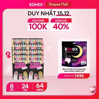  Combo 8 Gói Băng Vệ Sinh Kotex Mini Meow Siêu Mềm 24cm 8 Miếng Gói 