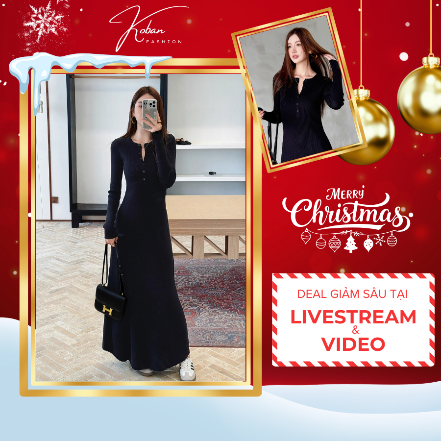 [KA33] Váy dài KOBAN, váy len tăm dáng dài form A phối cúc siêu sang chảnh nàng mặc đi chơi, đi tết