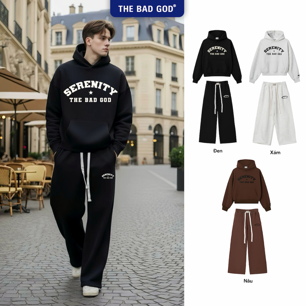 Set bộ THE BAD GOD Sweater Star Serenity Chất Liệu Nỉ Nhung Mềm Mịn Dày Dặn Ấm Áp Dễ Phối Đồ | BigBuy360 - bigbuy360.vn