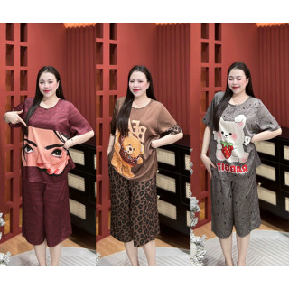  Đồ bộ quần lửng chất lụa latin nhiều hình dễ thương cho nữ có size lên tới 80kg 