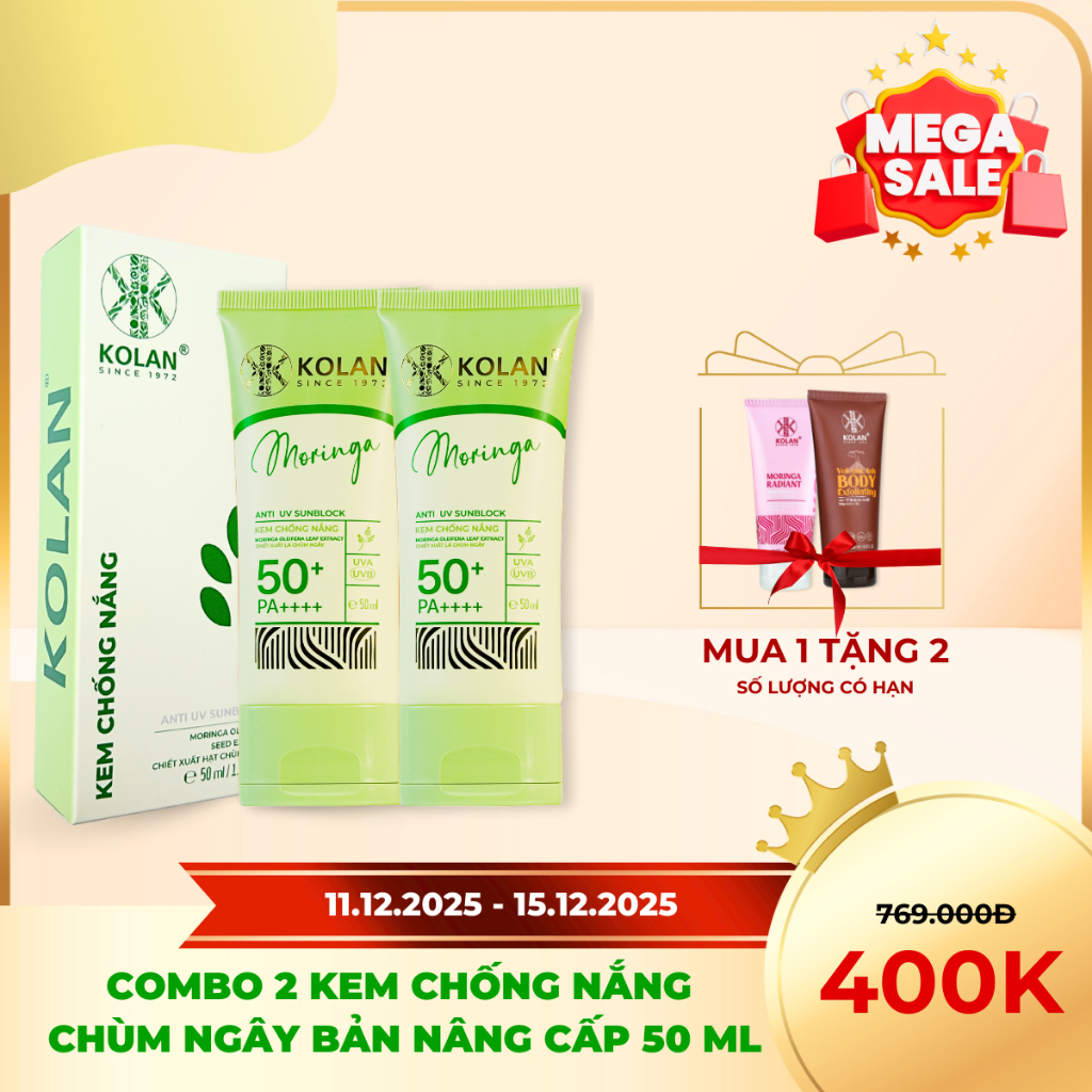 [MUA 1 TẶNG 2]-[BẢN NÂNG CẤP] Combo 2 Kem Chống Nắng Chùm Ngây KOLAN