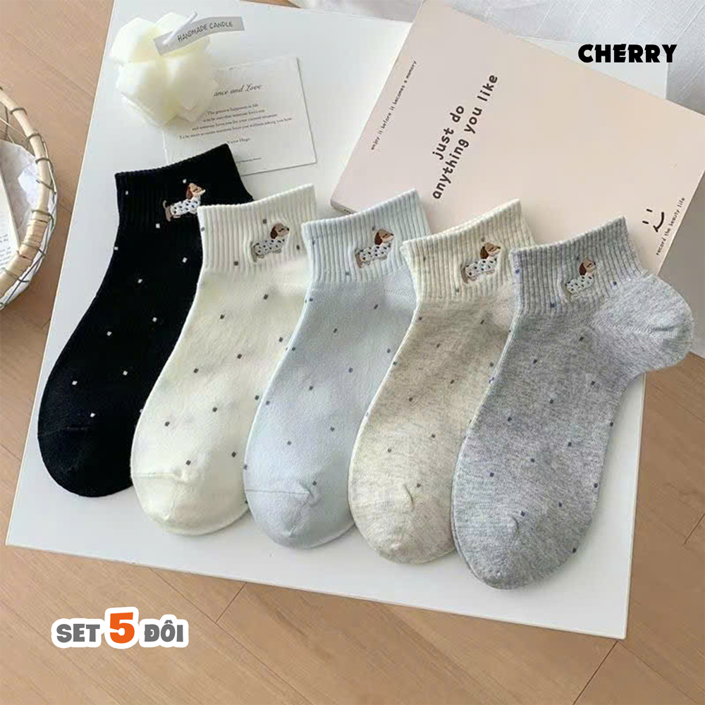 Set 5 đôi tất nữ cổ ngắn màu sắc trung tính dễ phối đồ - Cherry shop tất vớ