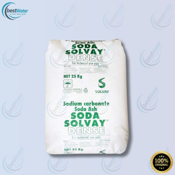 Bột Soda Dense Solvay, Na2CO3 > 99.5%(25kg/bao), tẩy rửa công nghiệp,xử lý nước thải,tăng độ PH nước