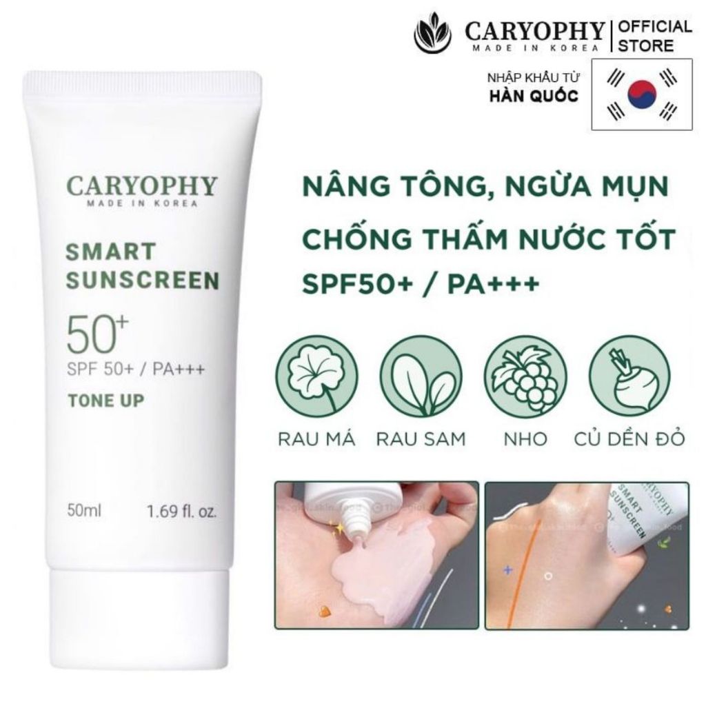 Kem Chống Nắng Caryophy Smart Sunscreen Tone Up Nâng Tone Tự Nhiên, Bảo Vệ UVA UVB– Min Min Cosmetic