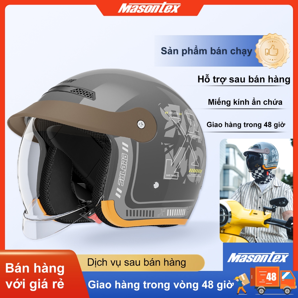 🔥 Giá Tốt | Masontex 702 Mũ Bảo Hiểm 3/4 Unisex – Kính Gập, Vỏ ABS Bền Đẹp