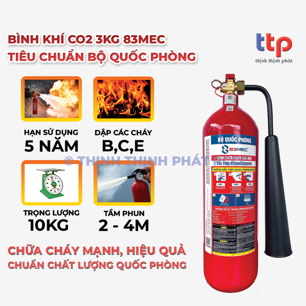 Bình Chữa Cháy 3KG Khí CO2 83MEC Của Bộ Quốc Phòng Chuyên Chữa Cháy Điện