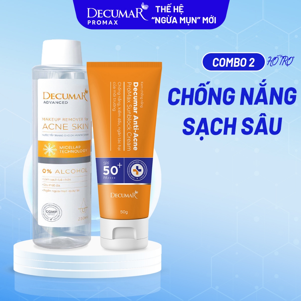 Combo 2 chống nắng, làm sạch cho da dầu mụn Decumar Promax và THC - DPS01, DTT10