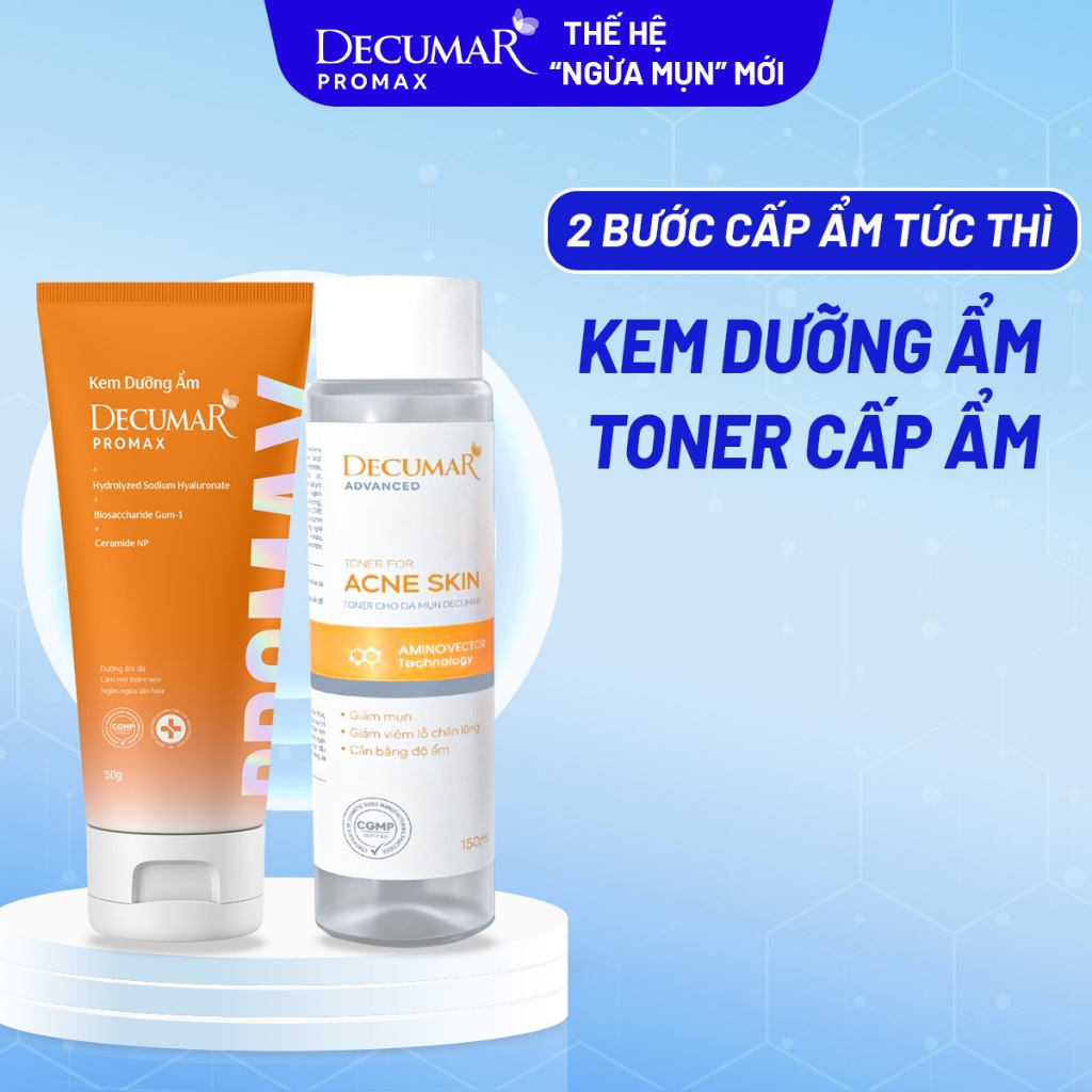 Bộ 2 cấp ẩm làn da toàn diện Decumar gồm kem dưỡng ẩm  Decumar Promax và toner - DTN10, ADP01