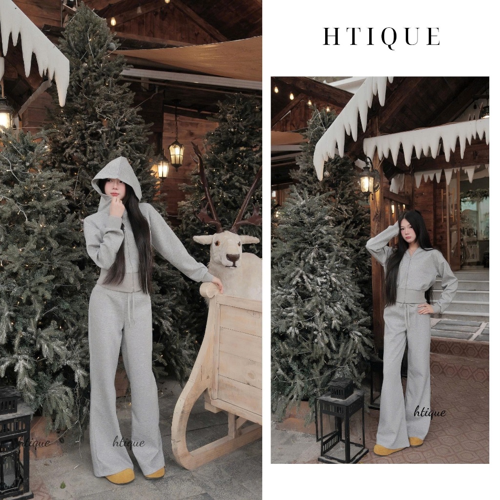 HTIQUE - Mở bán Set nỉ cao cấp năng động, Set nỉ mì xám phông cách trẻ trung năng động LA35