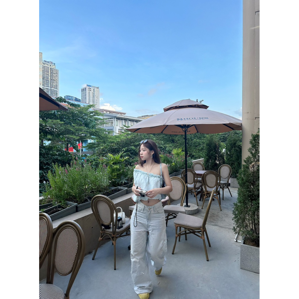 LIBEROSIS - Áo form bí hở vai mùa hè SWEET BUBBLE TOP (có hoạ tiết hoa trắng) | BigBuy360 - bigbuy360.vn