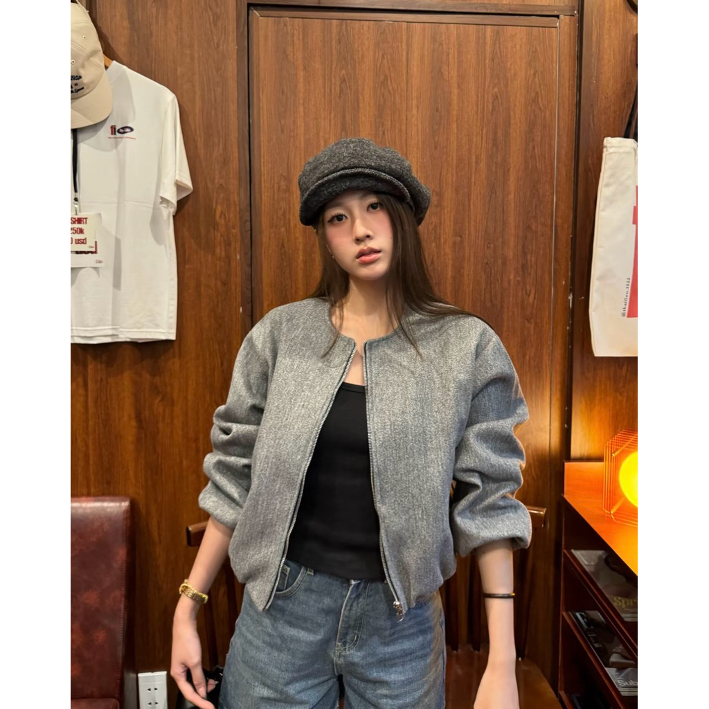 ÁO KHOÁC DẠ BOMBER DÁNG NGẮN CROPTOP 2 LỚP BO CHUN SIÊU XINH HÀNG CAO CẤP