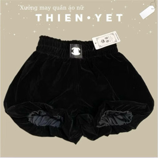  Quần short đùi BÍ NHUNG   logo CHA  NEL  X   ống bí ngô phồng dày dặn đai thun dáng ngắn đi chơi nữ - Thiên Yết 