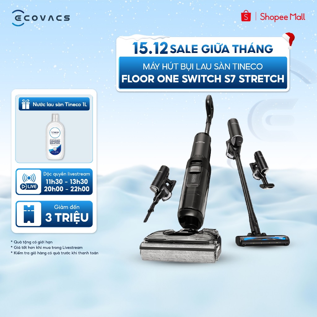 Máy hút bụi lau sàn Tineco Floor One Switch S7 Stretch - Lực hút siêu mạnh 22000Pa - Đầu hút ZeroTangle™ chống rối