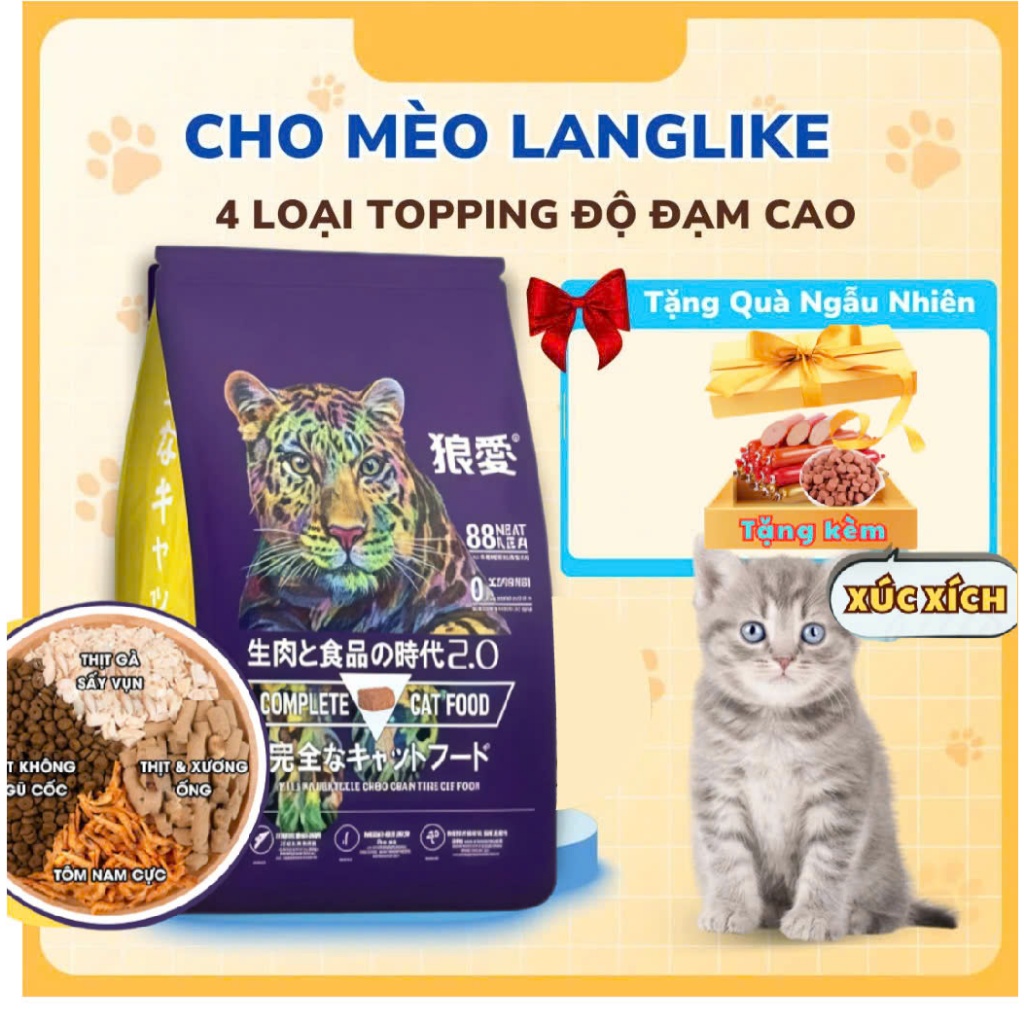 Hạt langlike 5kg cho mèo , hạt mèo 5kg siêu toping nhiều dinh dưỡng tặng kèm xúc xích