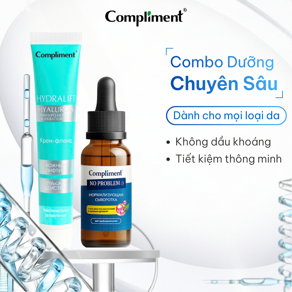 Bộ Đôi Compliment Serum AHA BHA + Kem Dưỡng HA Giảm Mụn Đầu Đen, Ngừa Thâm, Phục Hồi Da
