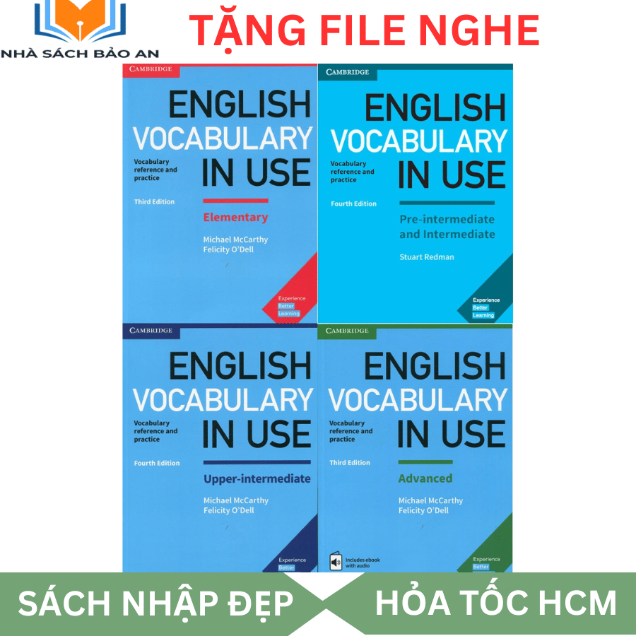 Sách Nhập - English Vocabulary In Use - 4 cuốn in màu, giấy bóng, có file nghe audio