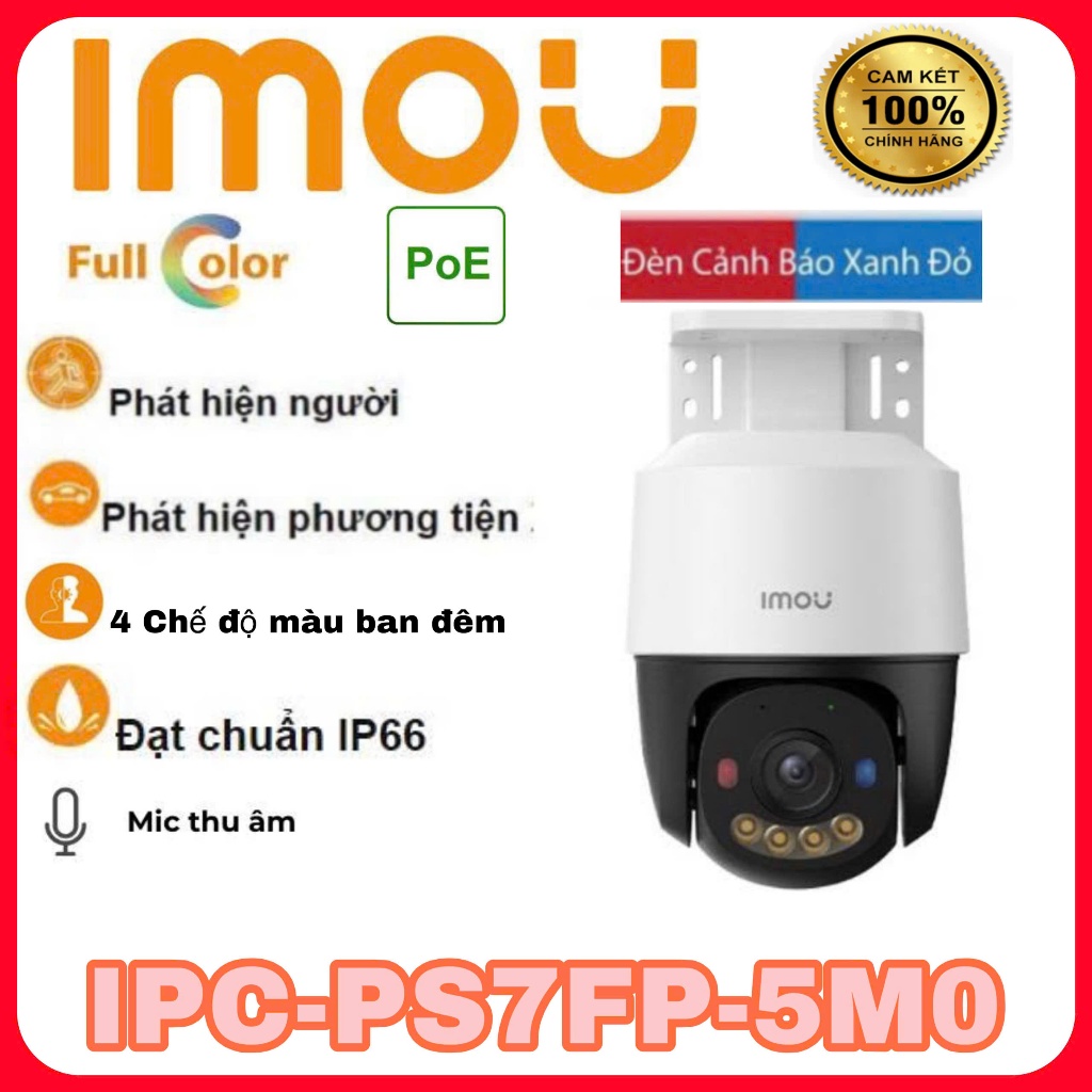 Camera IMOU PoE Cruiser SC 5MP, Loa, Mic, Full Màu, Cảnh Báo xanh đỏ - IPC-PS7FP-5M0