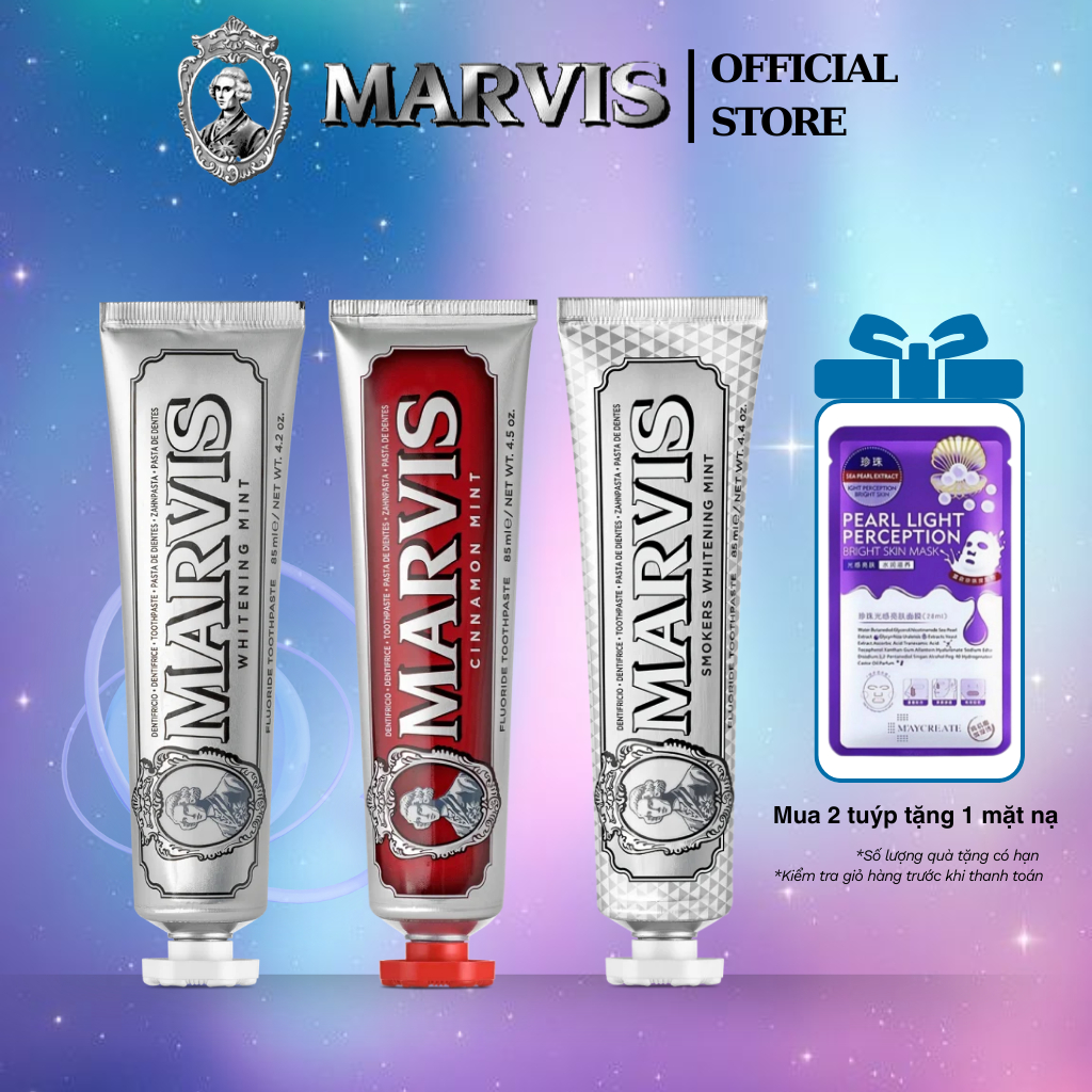 Combo 3 Vị Cinnamon, Whitening, Smoker Làm Trắng Răng, Chống Mảng Bám, Hương Quế 85ml - MARVIS