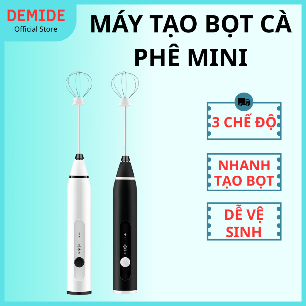 Máy tạo bọt cafe DEMIDE, máy đánh trứng cầm tay 3 cấp độ nhỏ gọn hỗ trợ sạc pin tiện lợi