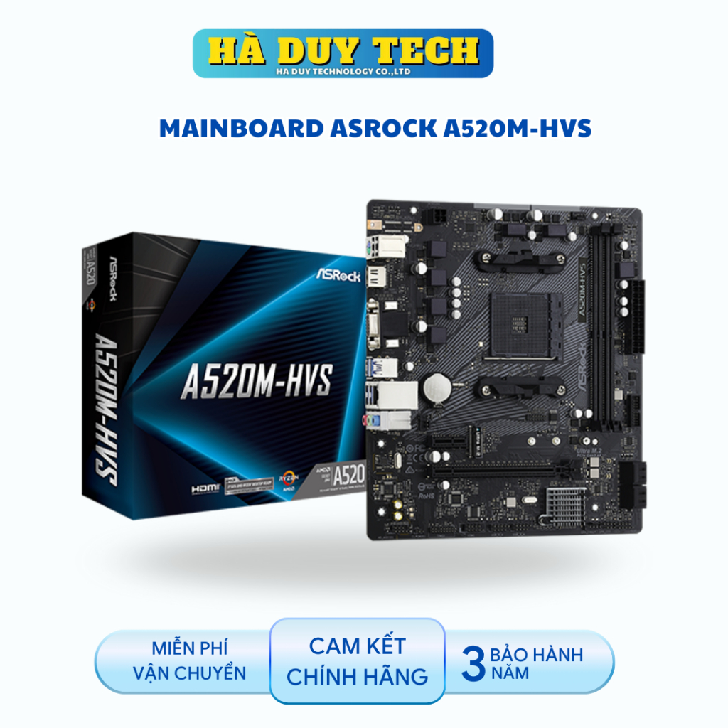 MAINBOARD ASROCK A520M-HVS  - Cam Kết Chính Hãng - BH 36T - Ha Duy Tech