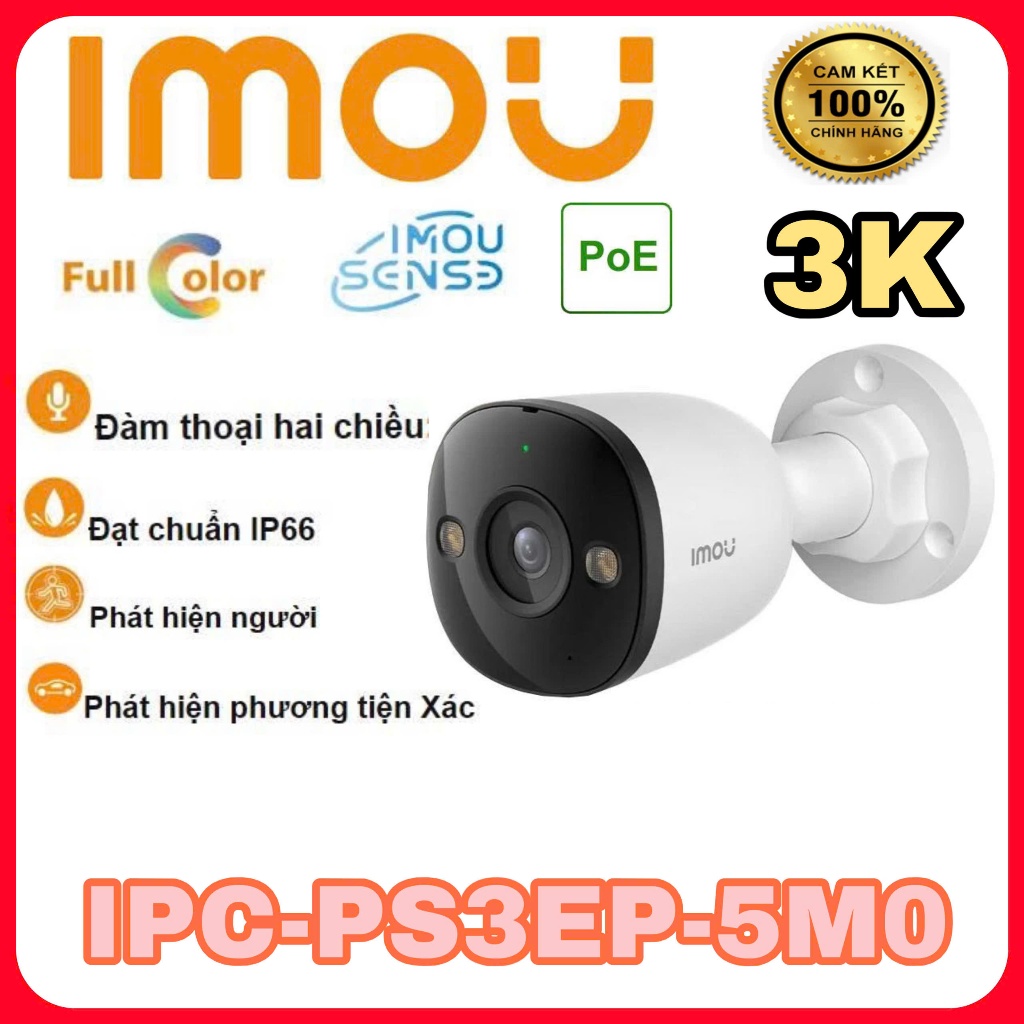 Camera IMOU PoE Bullet 3 5MP, Full màu, Loa, mic, Hỗ trợ thẻ nhớ lưu trữ - IPC-PS3EP-5M0