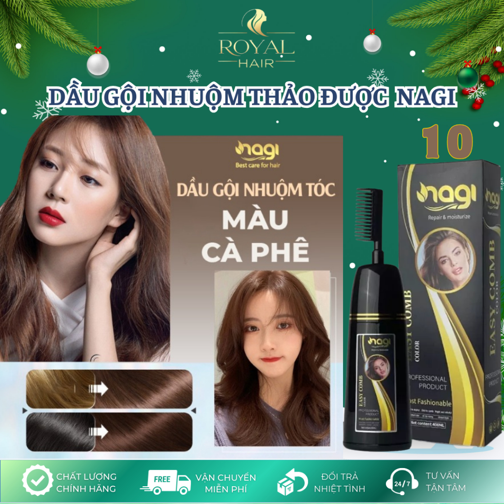 Dầu gội nhuộm tóc thảo dược màu CÀ PHÊ - Coffee 10 chai 400ml dầu gôi Nagi