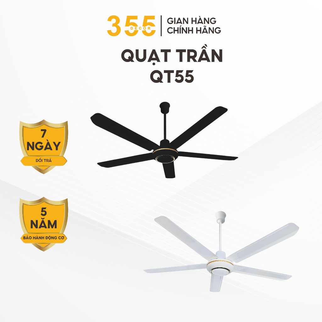 Quạt Trần QT55 355 Decor Lighting Phong Cách Hiện Đại Cho Phòng Khách Phòng Ngủ