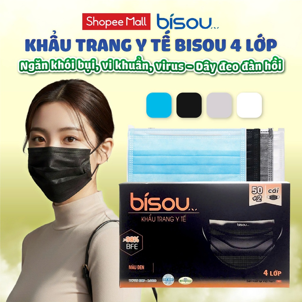 Khẩu trang y tế 4 lớp Bisou/ KF94 Bisou (gói 10 cái/ hộp 50 cái)