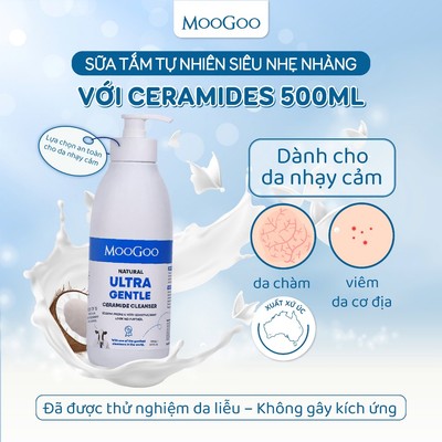 Sữa Tắm dưỡng ẩm cho viêm da cơ địa, kiêm Sữa Rửa Mặt Cho Da Nhạy Cảm giảm mụn lưng MooGoo 500ml Úc