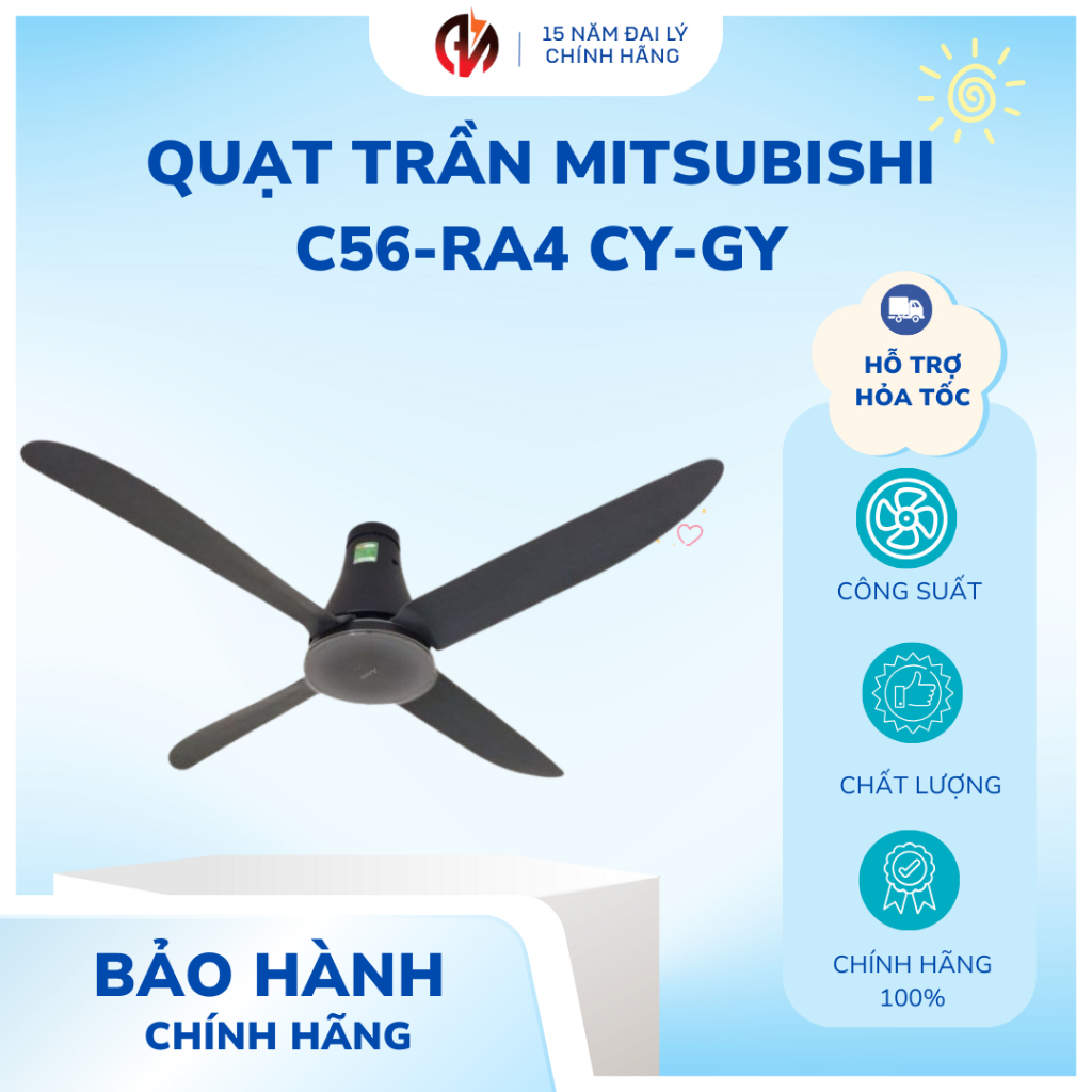 Quạt trần Mitsubishi 4 cánh C56-RA4 CY-GY Xám Đậm có Remote