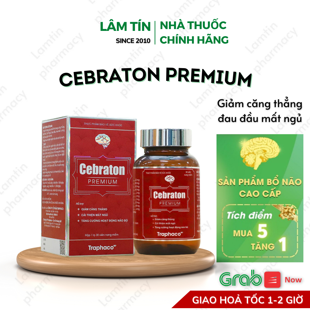 ✔(Chính Hãng) Cebraton Traphaco Bổ Não Cao Cấp Giảm Căng Thẳng Đau Đầu Cải Thiện Mất Ngủ Lọ 30v