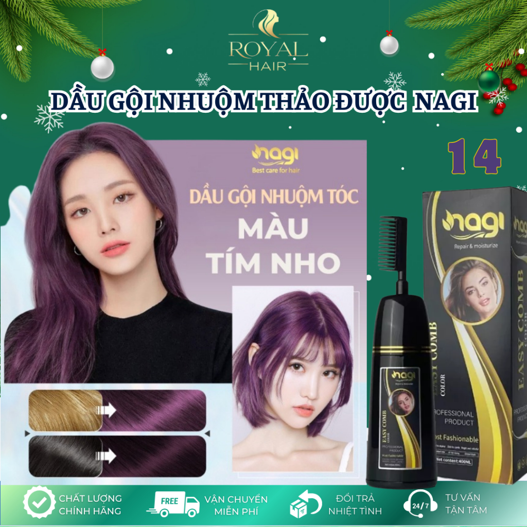 Dầu gội nhuộm tóc Nagi màu TÍM NHO GRAPE VIOLET 14 chai 400ml dầu gội thảo dược