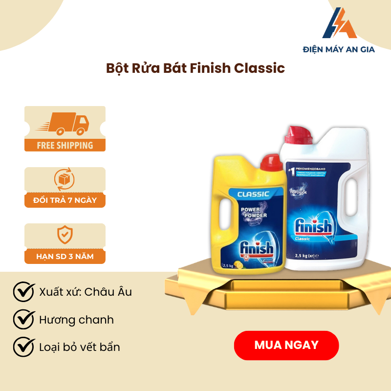 Bột Rửa Bát Finish Classic Hương Chanh – Ngâm & Làm Sạch Hiệu Quả – Loại Bỏ Vết Bẩn Cứng Đầu - PEB