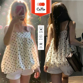 Áo babydoll 2 dây chấm bi dáng bí bồng chuẩn form phù hợp đi chơi dự tiệc sang trọng tặng kèm buột tóc CANO CLOTHING