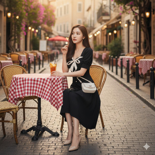 Đầm xòe đen tiểu thư phối nơ cổ