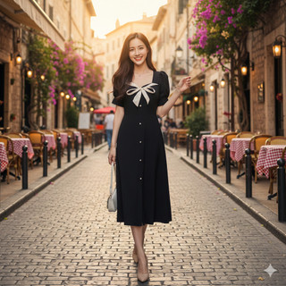 Đầm xòe đen tiểu thư phối nơ cổ
