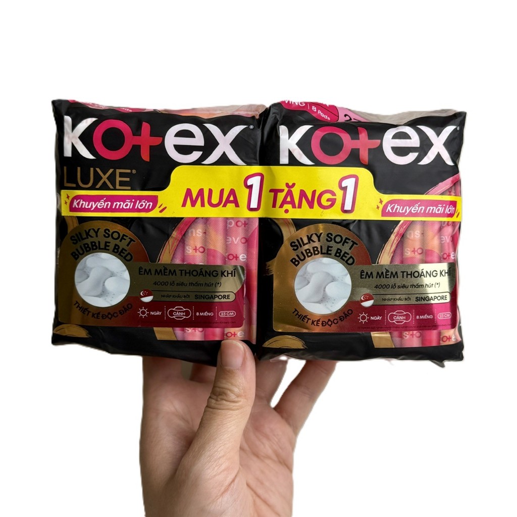 Băng vệ sinh Kotex LUXE ngày có cánh 23cm- gói 8 miếng ( mua 1 tặng 1)